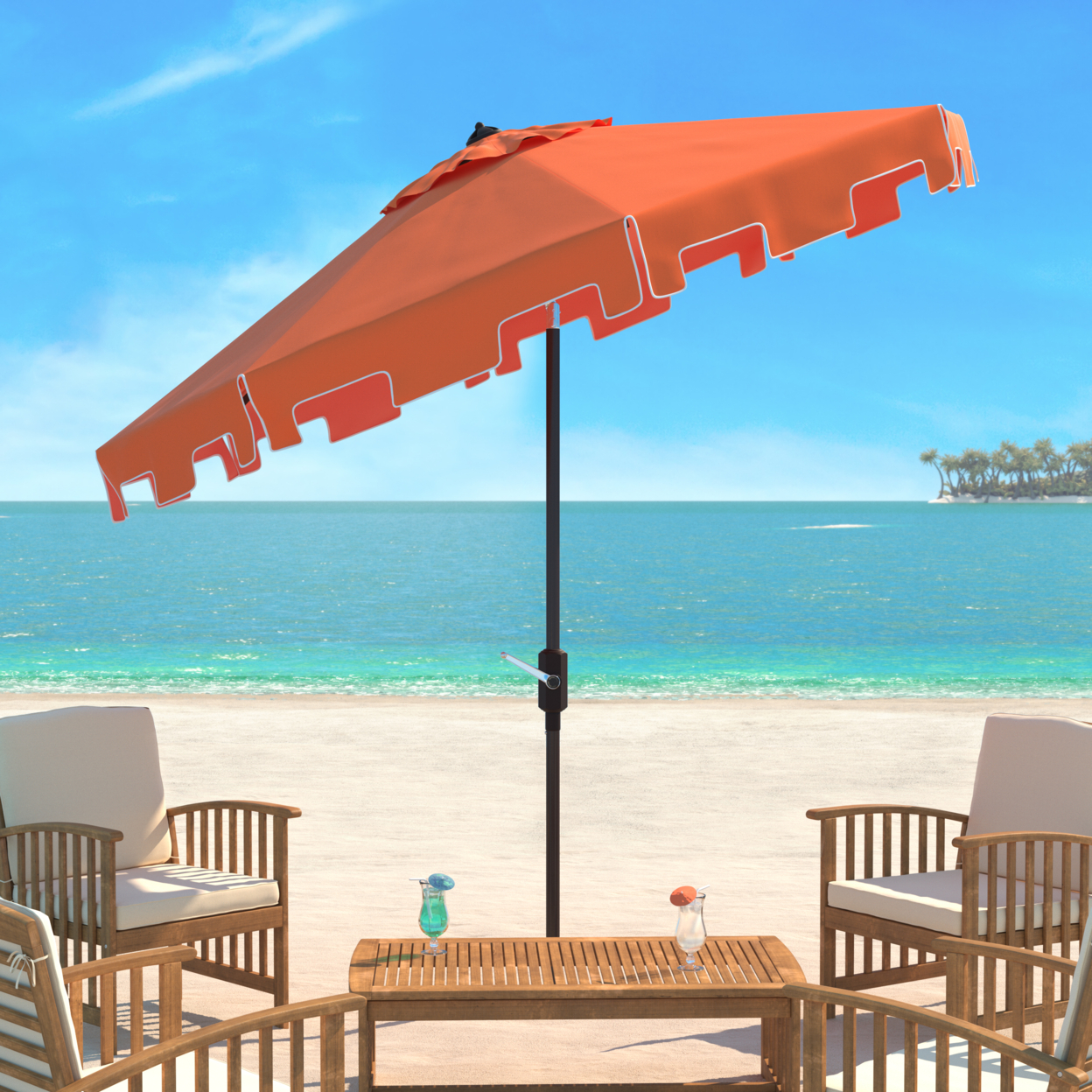 SAFAVIEH Outdoor Collection Zimmerman 9-Foot Tilt Umbrella & Flap Orange/White