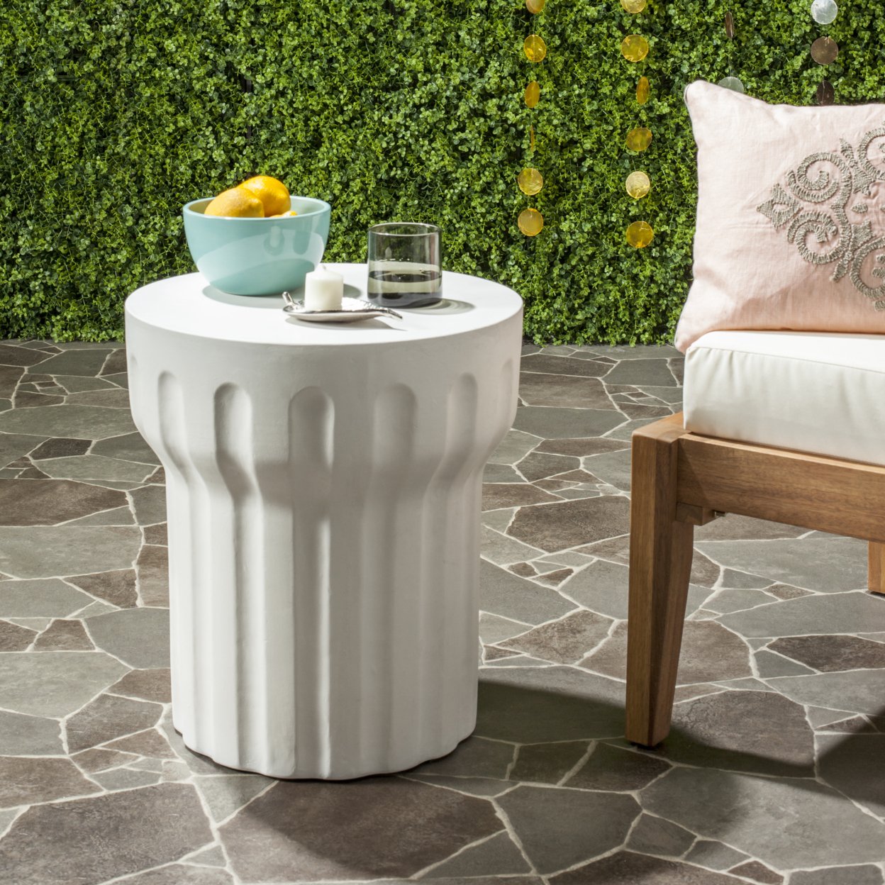 SAFAVIEH Outdoor Collection Vesta Concrete Accent Stool Ivory