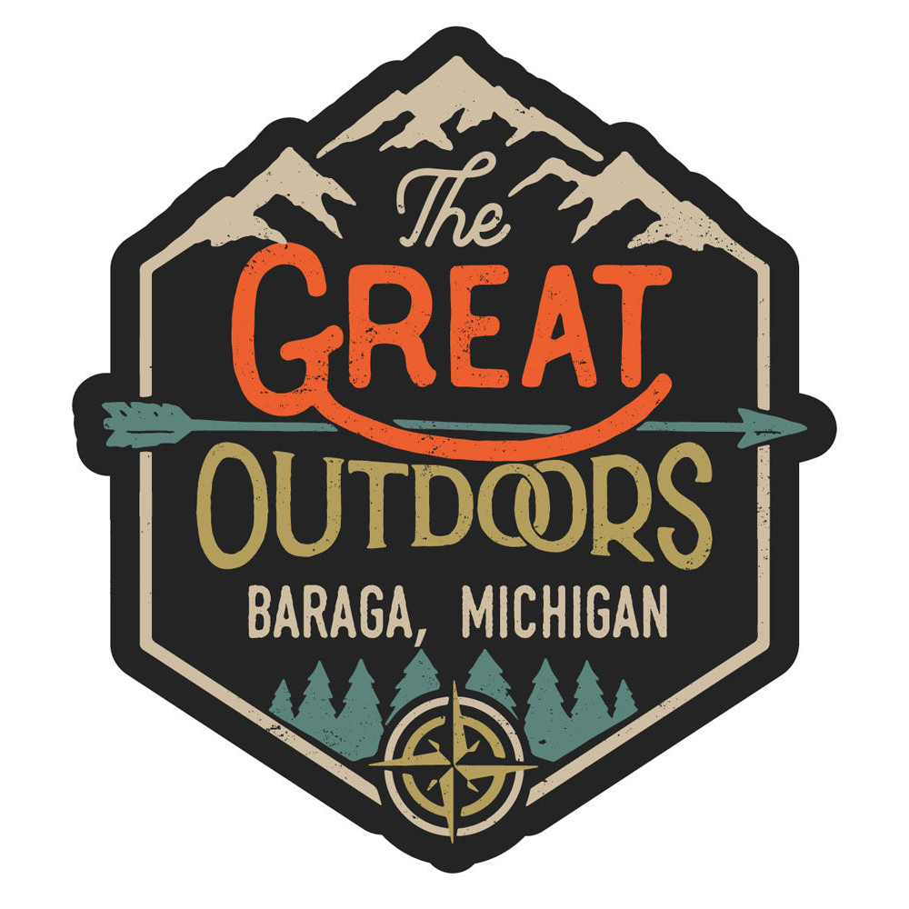Baraga Michigan Souvenir Decorative Stickers (Choose Theme And Size) - Single Unit, 8-Inch, Great Outdoors