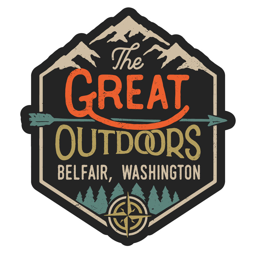 Belfair Washington Souvenir Decorative Stickers (Choose Theme And Size) - 4-Pack, 4-Inch, Great Outdoors