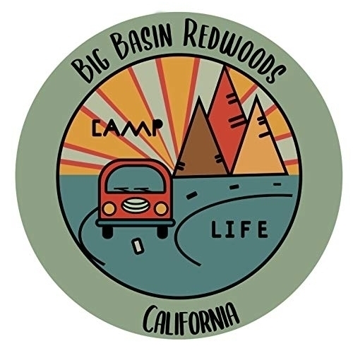 Big Basin Redwoods California Souvenir Decorative Stickers (Choose Theme And Size) - 4-Pack, 6-Inch, Camp Life