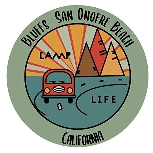 Bluffs San Onofre Beach California Souvenir Decorative Stickers (Choose Theme And Size) - 4-Pack, 4-Inch, Camp Life