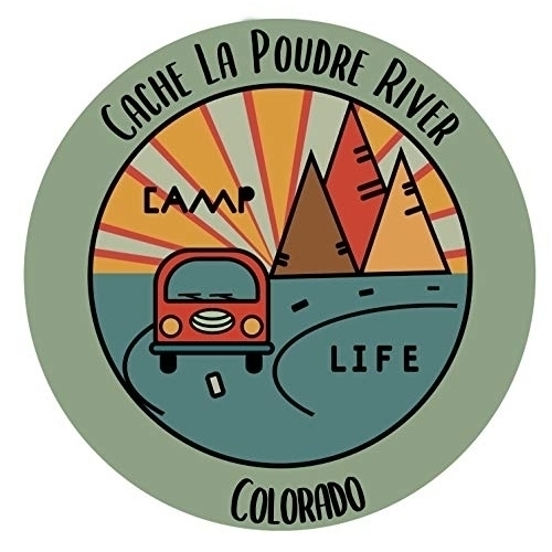 Cache La Poudre River Colorado Souvenir Decorative Stickers (Choose Theme And Size) - 4-Pack, 4-Inch, Camp Life