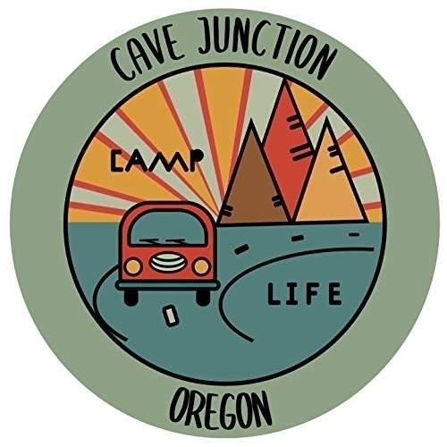 Cave Junction Oregon Souvenir Decorative Stickers (Choose Theme And Size) - 4-Pack, 4-Inch, Camp Life