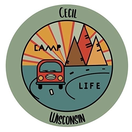 Cecil Wisconsin Souvenir Decorative Stickers (Choose Theme And Size) - 4-Pack, 6-Inch, Camp Life