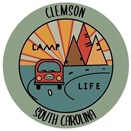 Clemson South Carolina Souvenir Decorative Stickers (Choose Theme And Size) - 4-Pack, 6-Inch, Camp Life