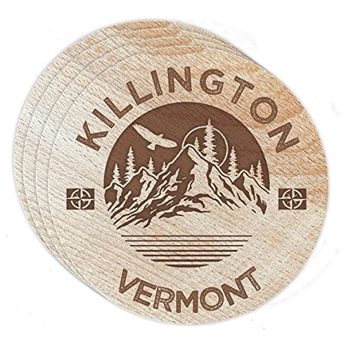 Killington Vermont 4 Pack Engraved Wooden Coaster Camp Outdoors Design