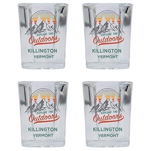 Killington Vermont Explore The Outdoors Souvenir 2 Ounce Square Base Liquor Shot Glass 4-Pack