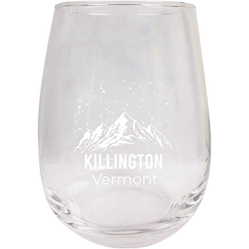 Killington Vermont Ski Adventures Etched Stemless Wine Glass 9 Oz 2-Pack
