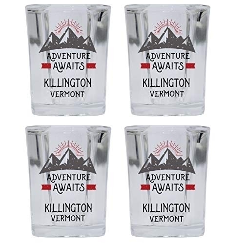 Killington Vermont Souvenir 2 Ounce Square Base Liquor Shot Glass Adventure Awaits Design 4-Pack