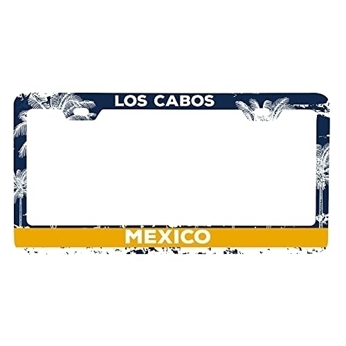 Los Cabos Mexico Metal License Plate Frame Distressed Palm Design