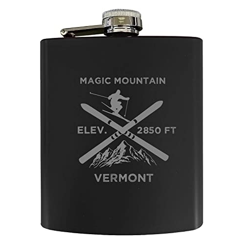 Magic Mountain Vermont Ski Snowboard Winter Adventures Stainless Steel 7 Oz Flask Black