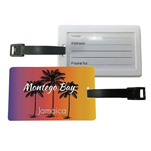 Montego Bay Jamaica Palm Tree Surfing Trendy Souvenir Travel Luggage Tag 2-Pack