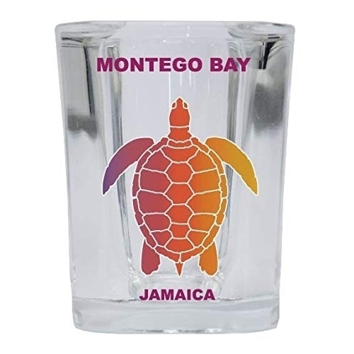 Montego Bay Jamaica Souvenir Square Shot Glass Rainbow Turtle Design 4-Pack