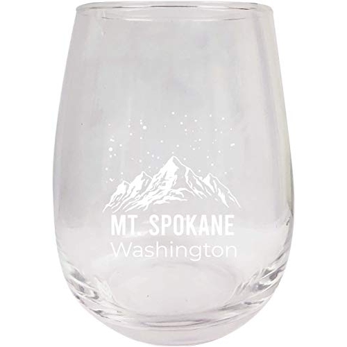 Mt. Spokane Washington Ski Adventures Etched Stemless Wine Glass 9 Oz 2-Pack