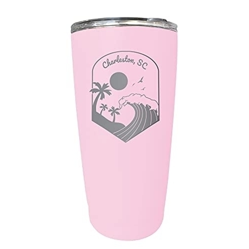 R And R Imports Charleston South Carolina Etched 16 Oz Stainless Steel Tumbler Wave Design Pink Pink.