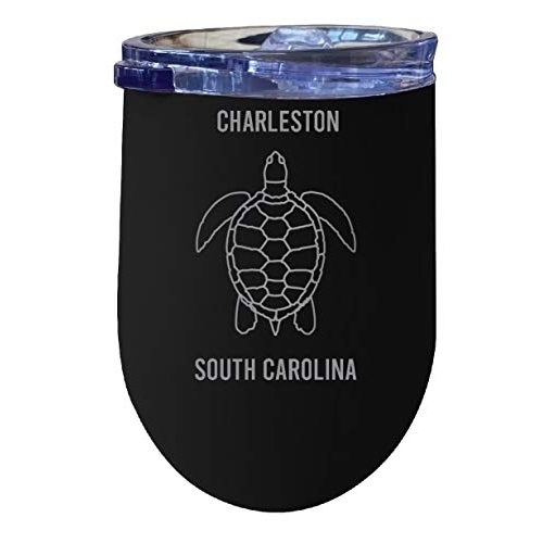 R And R Imports Charleston South Carolina Souvenir 12 Oz Black Laser Etched Insulated Wine Stainless Steel Turtle Design