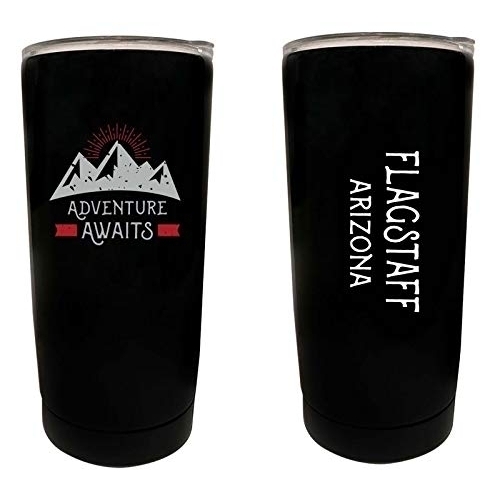 R And R Imports Flagstaff Arizona Souvenir 16 Oz Stainless Steel Insulated Tumbler Adventure Awaits Design Black.