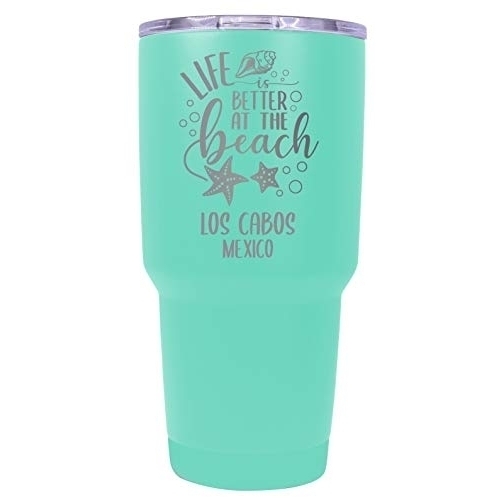 Los Cabos Mexico Souvenir Laser Engraved 24 Oz Insulated Stainless Steel Tumbler Seafoam.