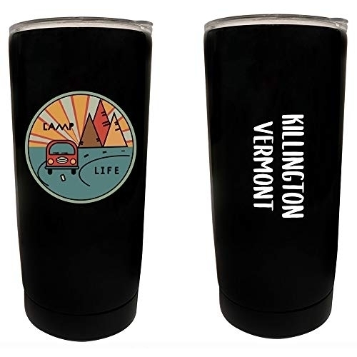R And R Imports Killington Vermont Souvenir 16 Oz Stainless Steel Insulated Tumbler Camp Life Design Black.
