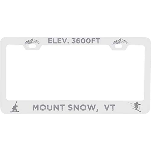 R And R Imports Mount Snow Vermont Etched Metal License Plate Frame White