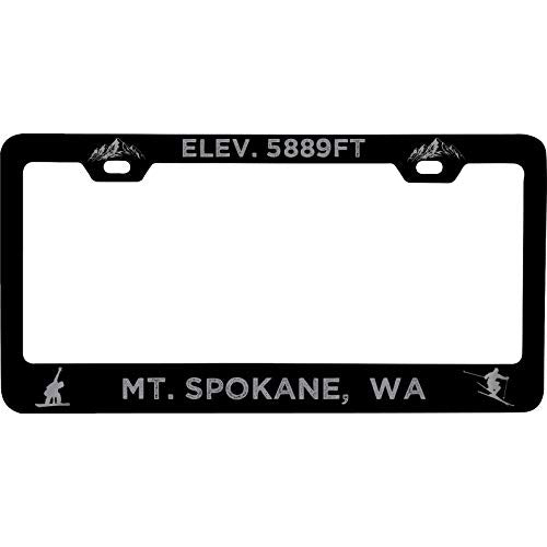 R And R Imports Mt. Spokane Washington Etched Metal License Plate Frame Black