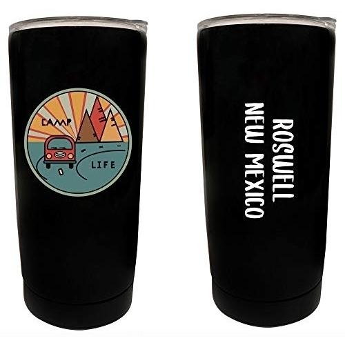 R And R Imports Roswell New Mexico Souvenir 16 Oz Stainless Steel Insulated Tumbler Camp Life Design Black.