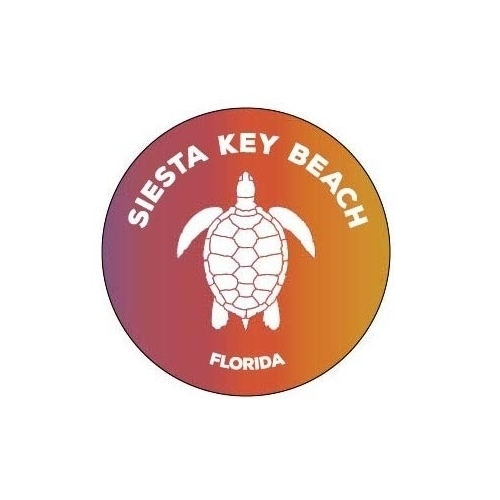 Siesta Key Beach Florida 4 Inch Round Decal Sticker Turtle Design