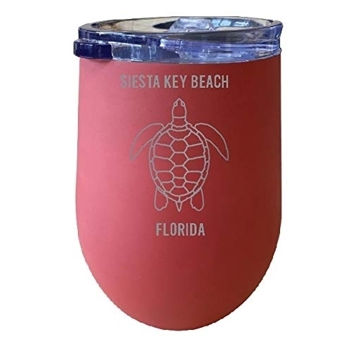 R And R Imports Siesta Key Beach Florida Souvenir 12 Oz Coral Laser Etched Insulated Wine Stainless Steel Turtle Design