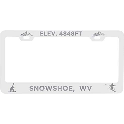 R And R Imports Snowshoe West Virginia Etched Metal License Plate Frame White