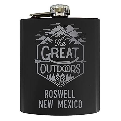 Roswell New Mexico Laser Engraved Explore The Outdoors Souvenir 7 Oz Stainless Steel 7 Oz Flask Black