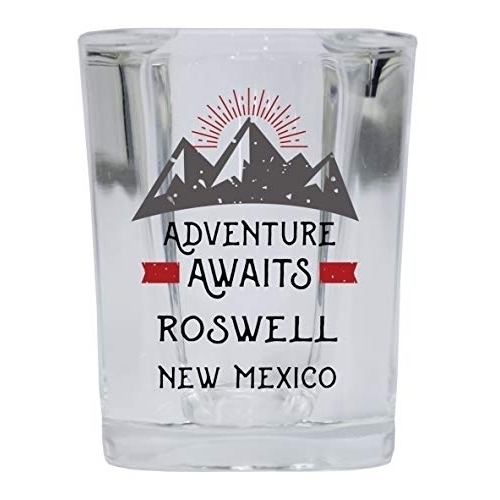 Roswell New Mexico Souvenir 2 Ounce Square Base Liquor Shot Glass Adventure Awaits Design