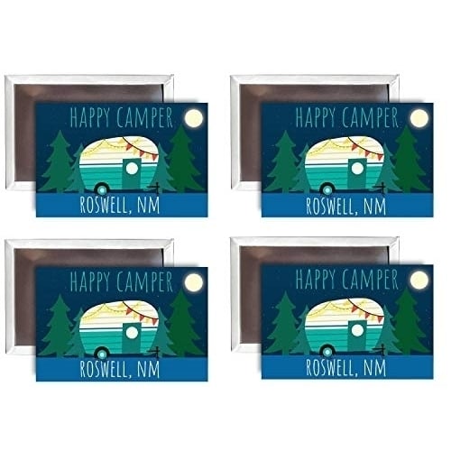 Roswell New Mexico Souvenir 2x3-Inch Fridge Magnet Happy Camper Design 4-Pack