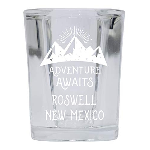 Roswell New Mexico Souvenir Laser Engraved 2 Ounce Square Base Liquor Shot Glass 4-Pack Adventure Awaits Design