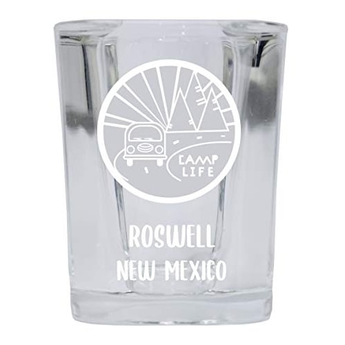 Roswell New Mexico Souvenir Laser Engraved 2 Ounce Square Base Liquor Shot Glass 4-Pack Camp Life Design
