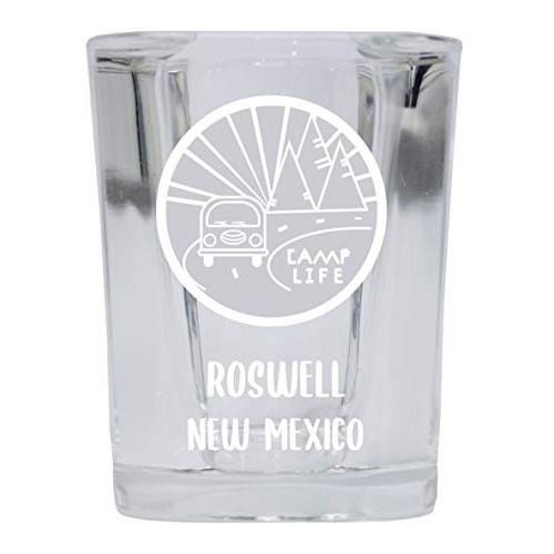 Roswell New Mexico Souvenir Laser Engraved 2 Ounce Square Base Liquor Shot Glass Camp Life Design