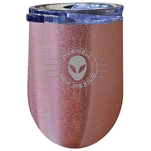 Roswell New Mexico UFO Alien I Believe Souvenir 12 Oz Engraved Laser Etched Insulated Wine Stainless Steel Tumbler Rose Gold