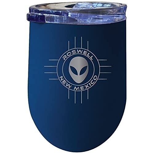 Roswell New Mexico UFO Alien I Believe Souvenir 12 Oz Engraved Laser Etched Insulated Wine Stainless Steel Tumbler Navy