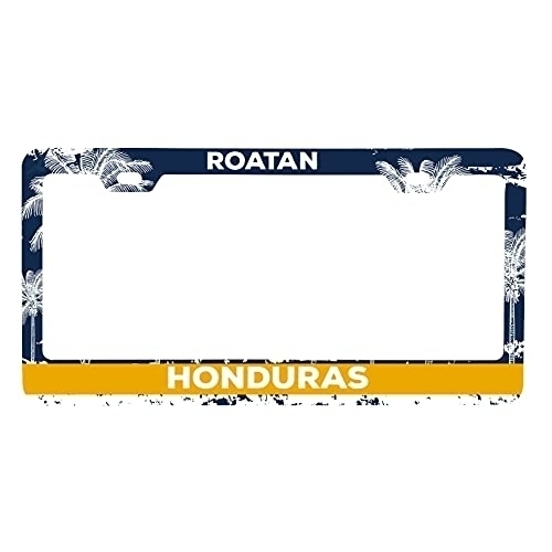 Roatan Honduras Metal License Plate Frame Distressed Palm Design