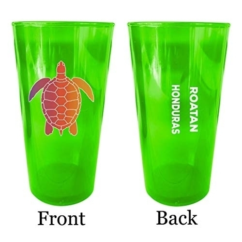 Roatan Honduras Souvenir 16 Oz Green Plastic Pint Glass 4-Pack