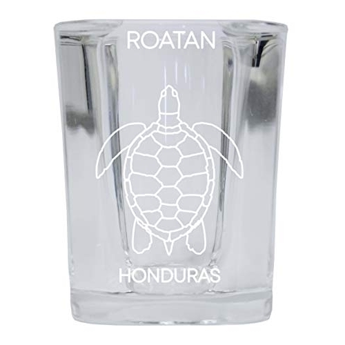 Roatan Honduras Souvenir 2 Ounce Square Shot Glass Laser Etched Turtle Design