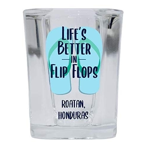 Roatan Honduras Souvenir 2 Ounce Square Shot Glass Flip Flop Design 4-Pack