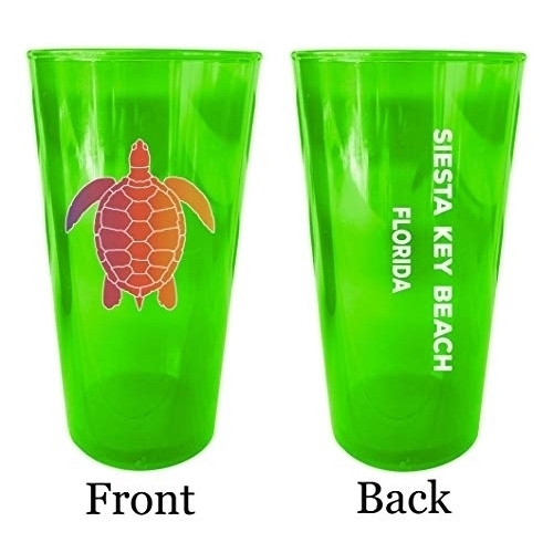 Siesta Key Beach Florida Souvenir 16 Oz Green Plastic Pint Glass 4-Pack