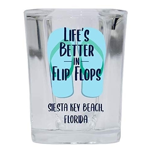 Siesta Key Beach Florida Souvenir 2 Ounce Square Shot Glass Flip Flop Design