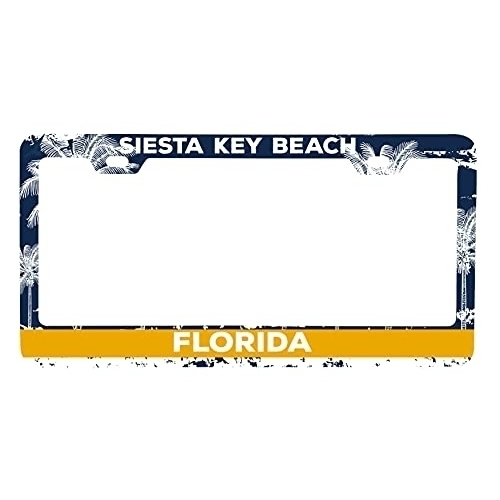 Siesta Key Beach Florida Metal License Plate Frame Distressed Palm Design