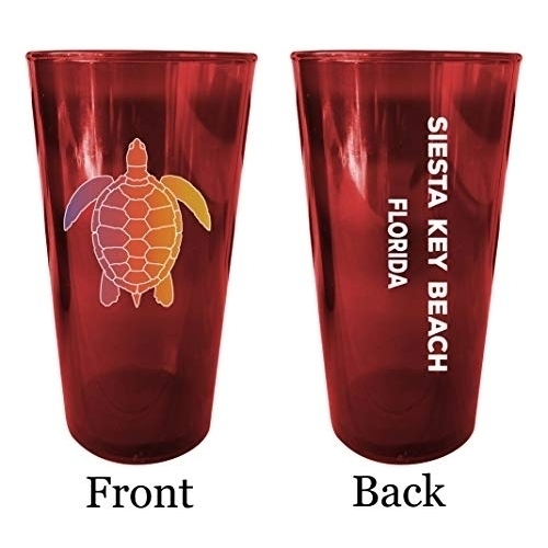 Siesta Key Beach Florida Souvenir 16 Oz Red Plastic Pint Glass 4-Pack
