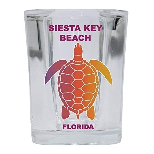 Siesta Key Beach Florida Souvenir Rainbow Turtle Design Square Shot Glass 4-pack