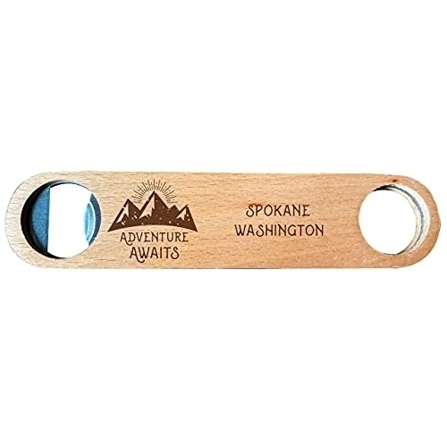 Spokane Washington Laser Engraved Wooden Bottle Opener Adventure Awaits Design