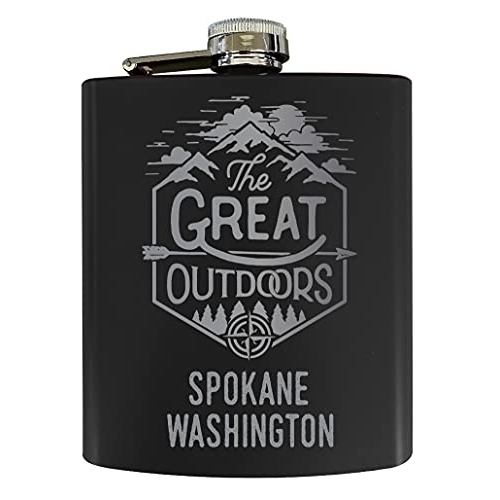 Spokane Washington Laser Engraved Explore The Outdoors Souvenir 7 Oz Stainless Steel 7 Oz Flask Black