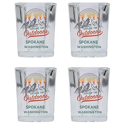 Spokane Washington Explore The Outdoors Souvenir 2 Ounce Square Base Liquor Shot Glass 4-Pack